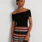 Ralph Lauren Women's Fitted Ribbed Short Sleeve Off Shoulder Party Top Black Size XX-Large