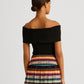 Ralph Lauren Women's Fitted Ribbed Short Sleeve Off Shoulder Party Top Black Size XX-Large