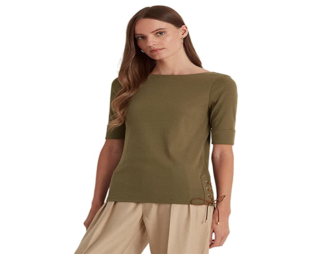 Ralph Lauren Women's Stretch Cotton Boatneck Top Green Size X-Large
