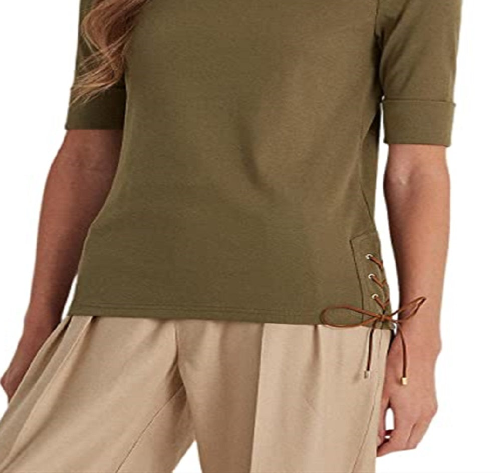 Ralph Lauren Women's Stretch Cotton Boatneck Top Green Size X-Large