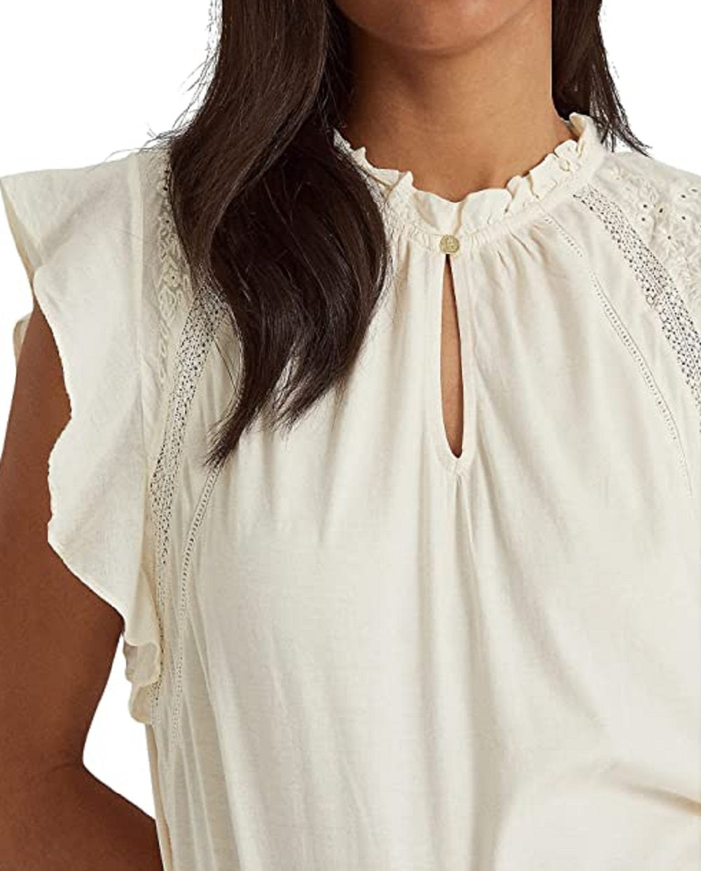 Ralph Lauren Women's Jersey Flutter Sleeve Top White Size Small
