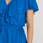 Ralph Lauren Women's Ruffled Side Tie Waist Flutter Sleeve Surplice Neckline Wear To Work Top Blue Size Medium
