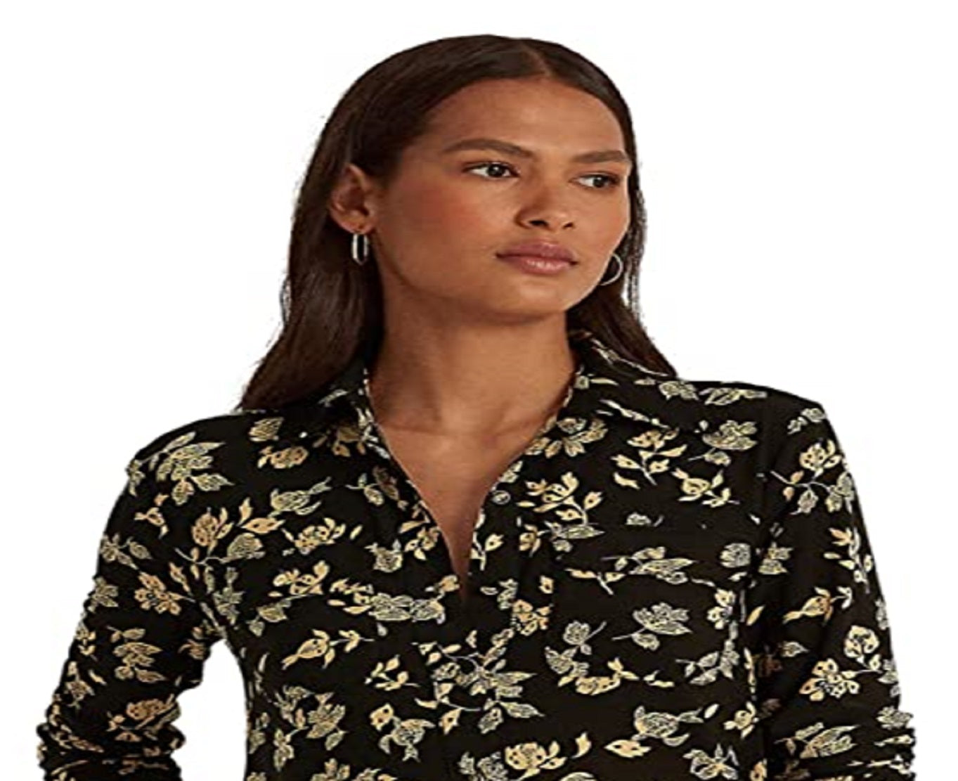 Ralph Lauren Women's Floral Stretch Jersey Shirt Black Size Large