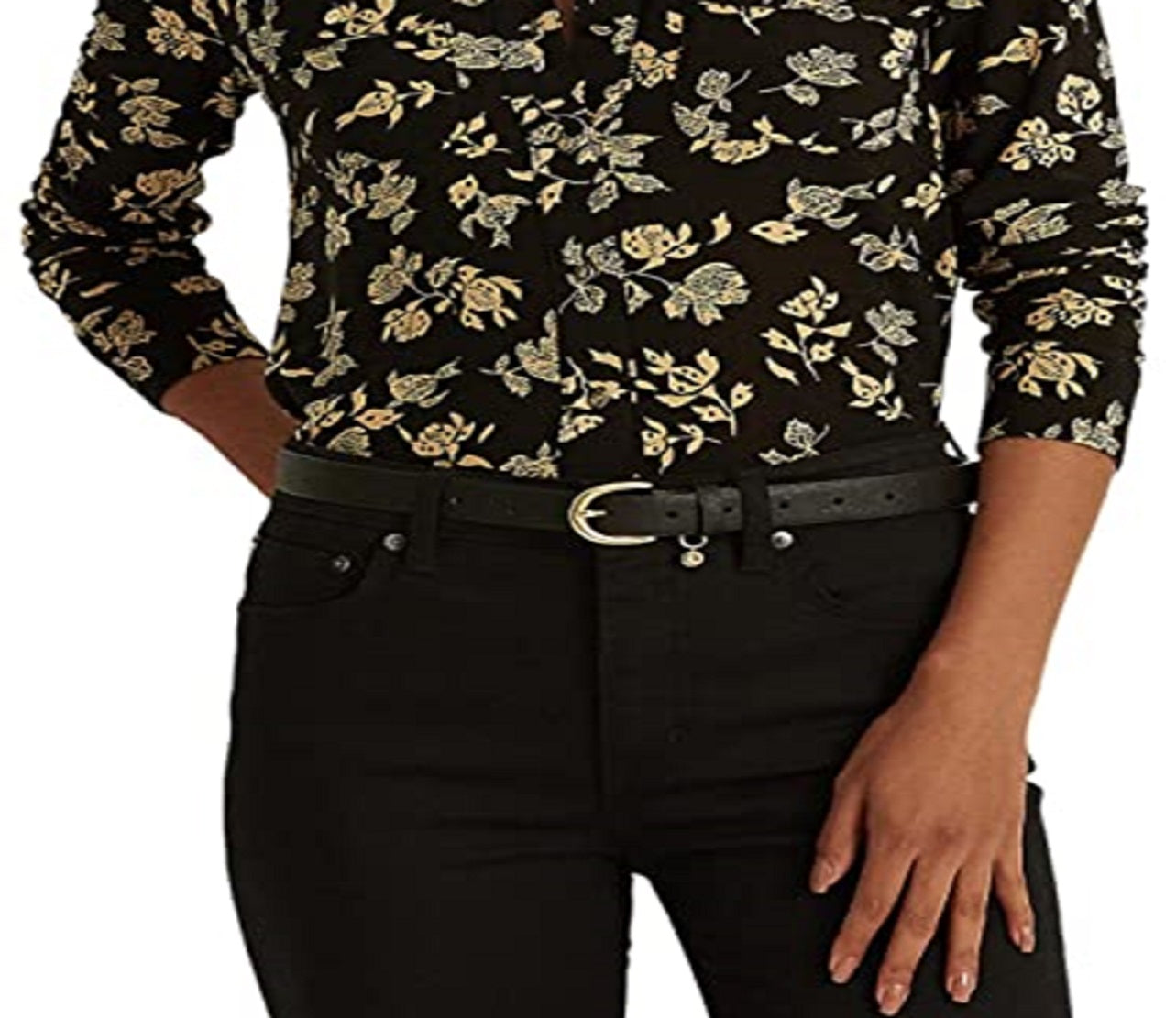 Ralph Lauren Women's Floral Stretch Jersey Shirt Black Size Large