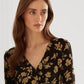 Ralph Lauren Women's Floral Surplice Stretch Jersey Top Black Size X-Large