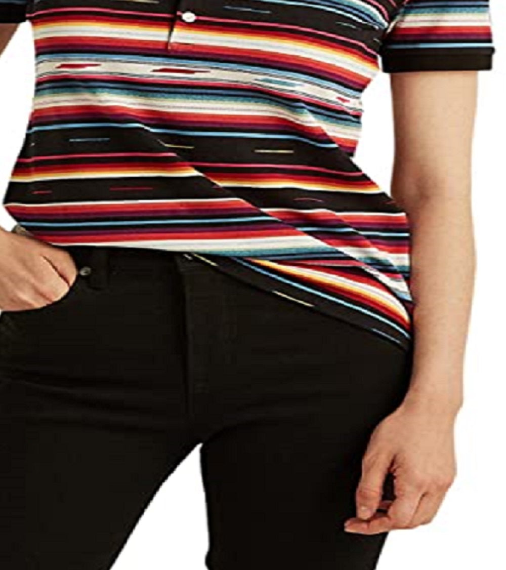 Ralph Lauren Women's Striped Pique Polo Shirt Black Size Large