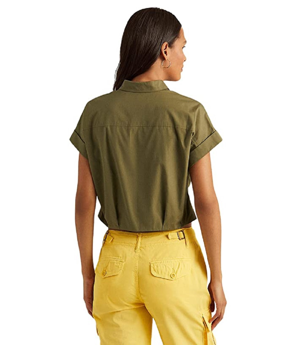 Ralph Lauren Women's Twist Front Cotton Broadcloth Shirt Green Size 8