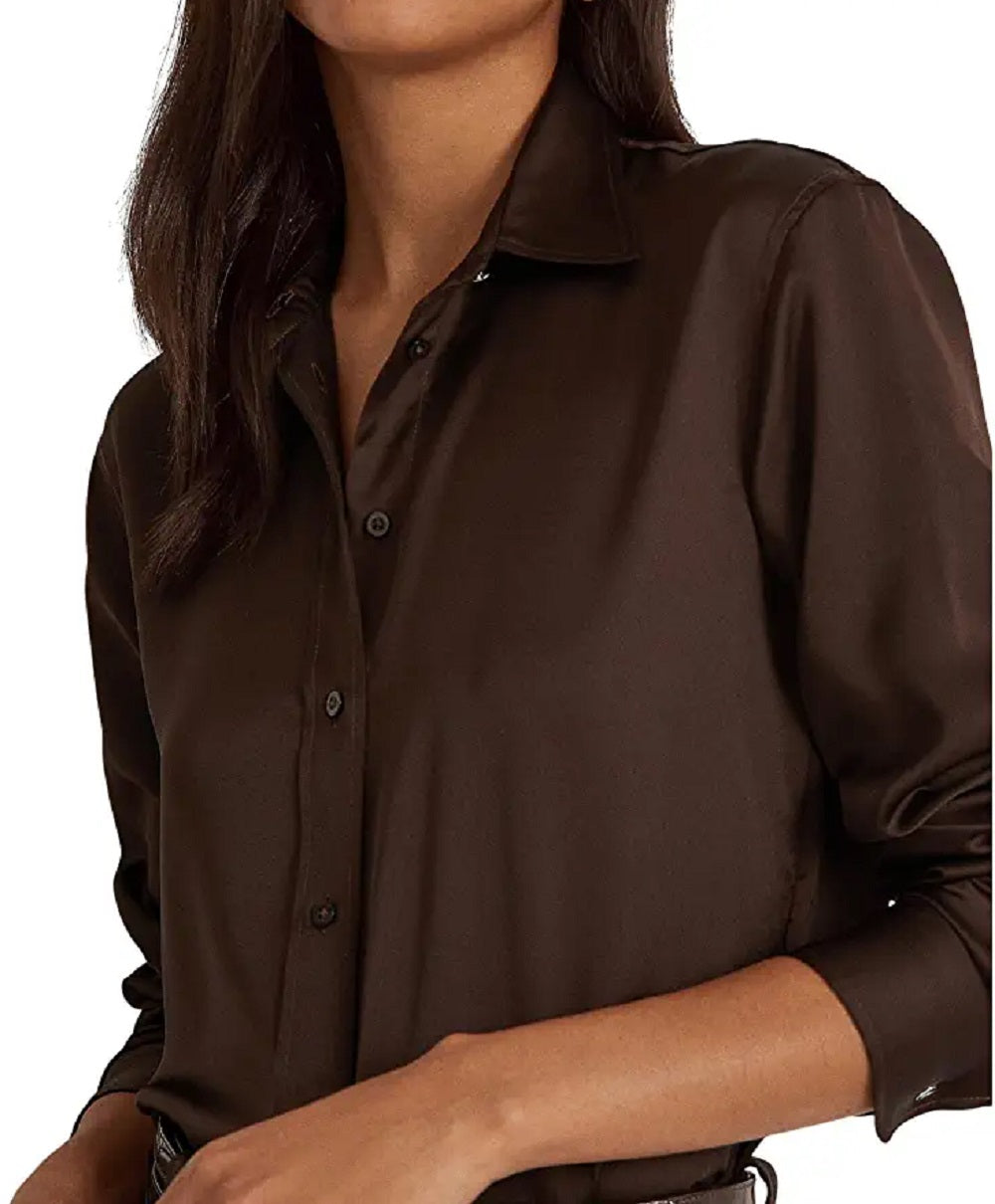 Ralph Lauren Women's Satin Charmeuse Shirt Brown Size Small