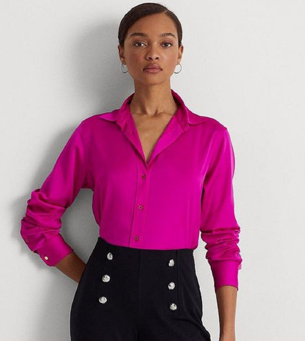 Ralph Lauren Women's Satin Charmeuse Shirt Pink Size X-Small