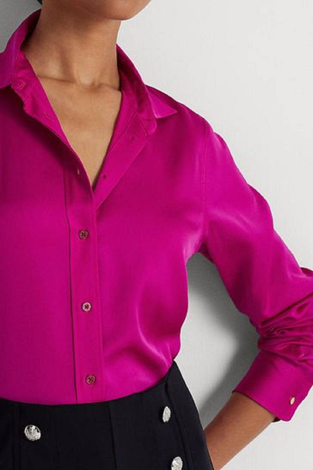 Ralph Lauren Women's Satin Charmeuse Shirt Pink Size X-Small