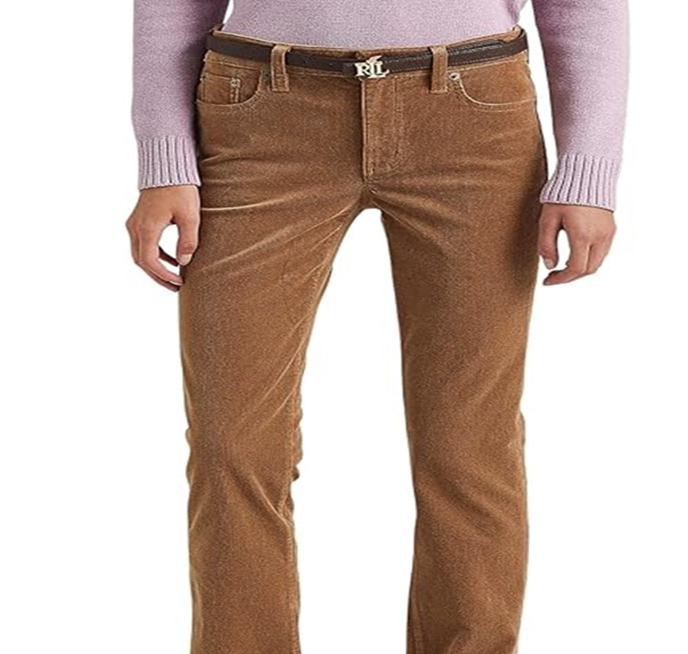 Ralph Lauren Women's Corduroy Mid Rise Straight Pant Brown Size 8