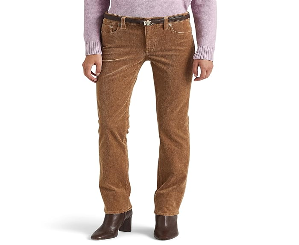 Ralph Lauren Women's Corduroy Mid Rise Straight Pant Brown Size 8