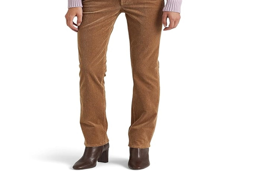 Ralph Lauren Women's Corduroy Mid Rise Straight Pant Brown Size 8