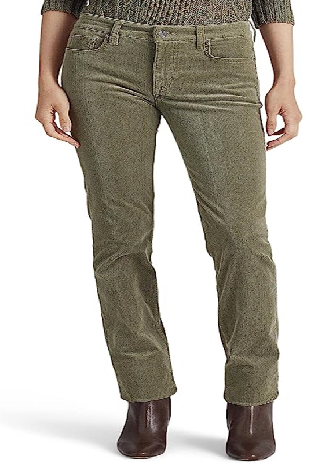 Ralph Lauren Women's Corduroy Mid Rise Straight Pant Green Size 16