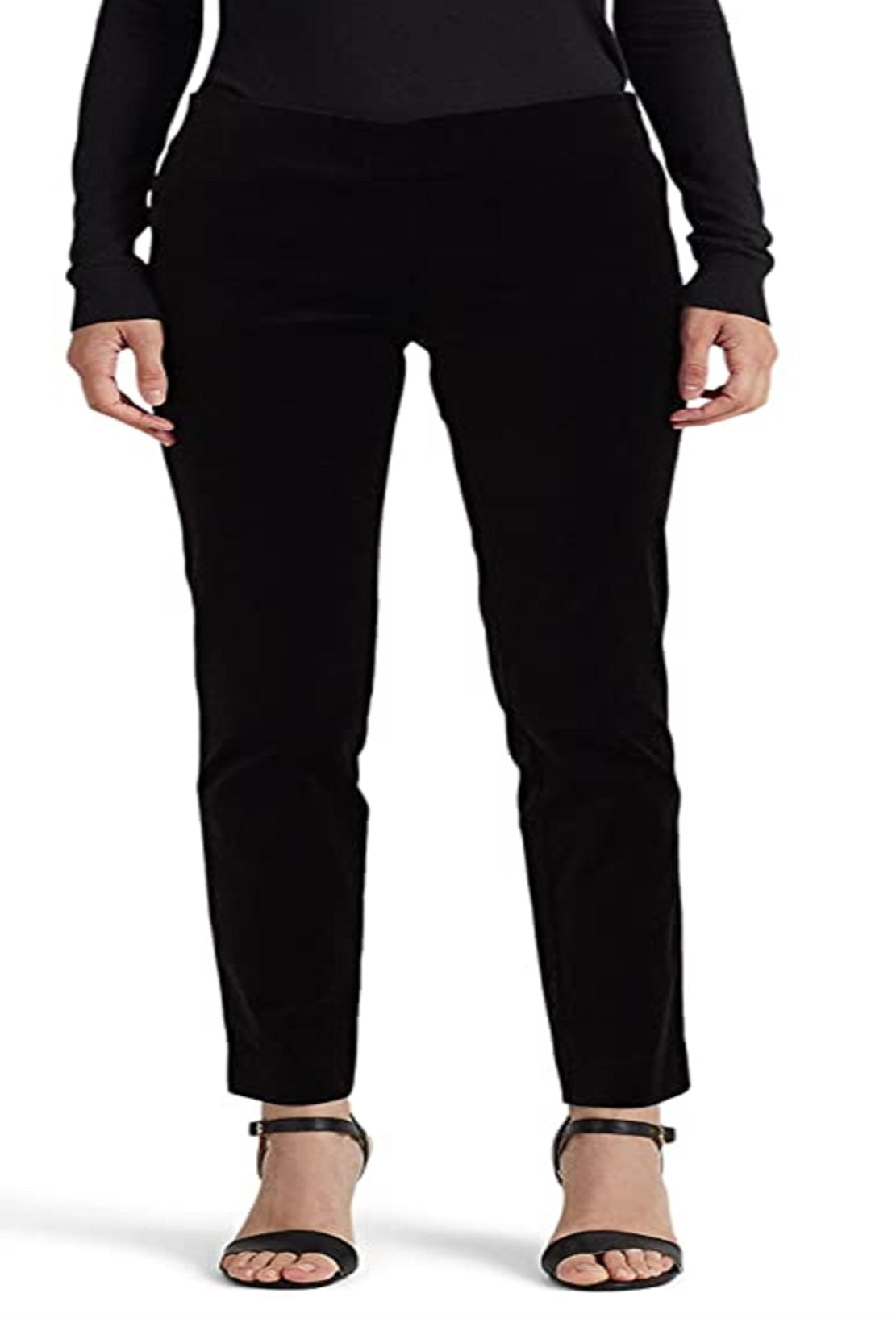 Ralph Lauren Women's Stretch Velvet Skinny Ankle Pants Black Size 8