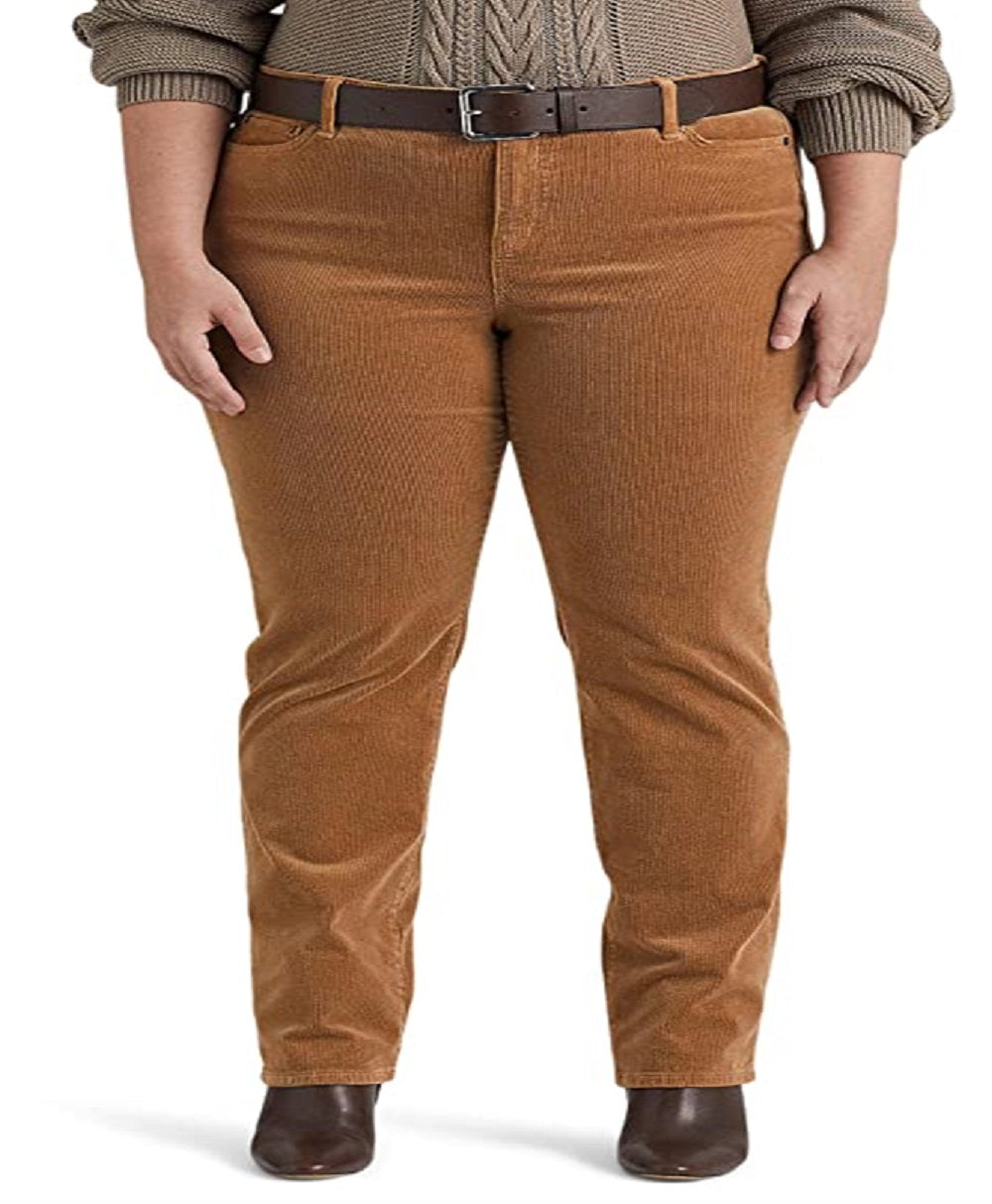 Ralph Lauren Women's Corduroy Mid Rise Straight Pant Brown Size 20W