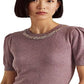 Ralph Lauren Women's Beaded Short Sleeve Sweater Purple Size Large