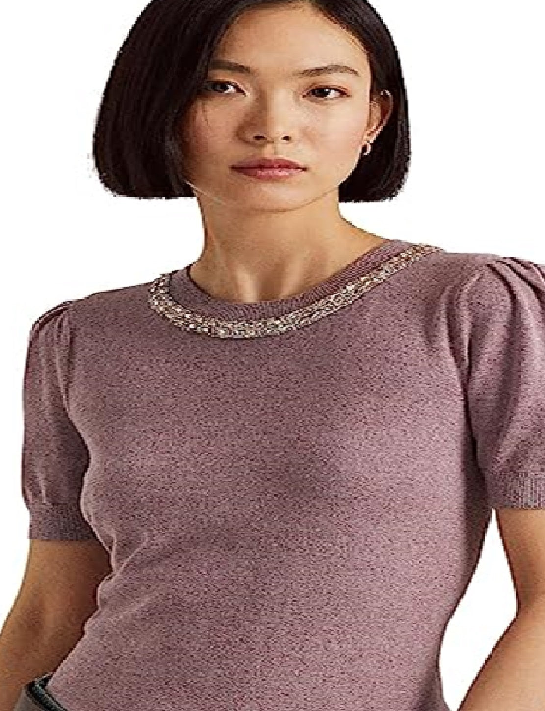 Ralph Lauren Women's Beaded Short Sleeve Sweater Purple Size Large