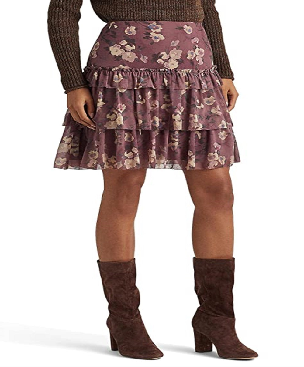 Ralph Lauren Women's Floral Crinkle Georgette Miniskirt Purple Size 6