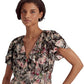Ralph Lauren Women's Floral Metallic Jacquard Short Sleeve Blouse Brown Size X-Large