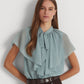 Ralph Lauren Women's Tie Neck Crinkle Georgette Cape Blouse Blue Size X Large