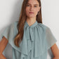 Ralph Lauren Women's Tie Neck Crinkle Georgette Cape Blouse Blue Size X Large