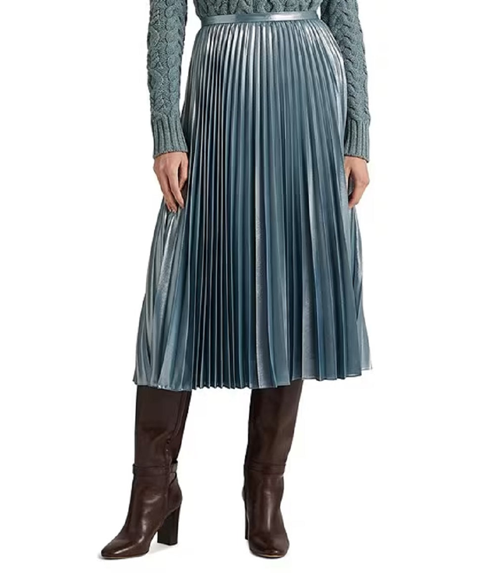 Ralph Lauren Women's Pleated Metallic Chiffon Skirt Blue Size 6