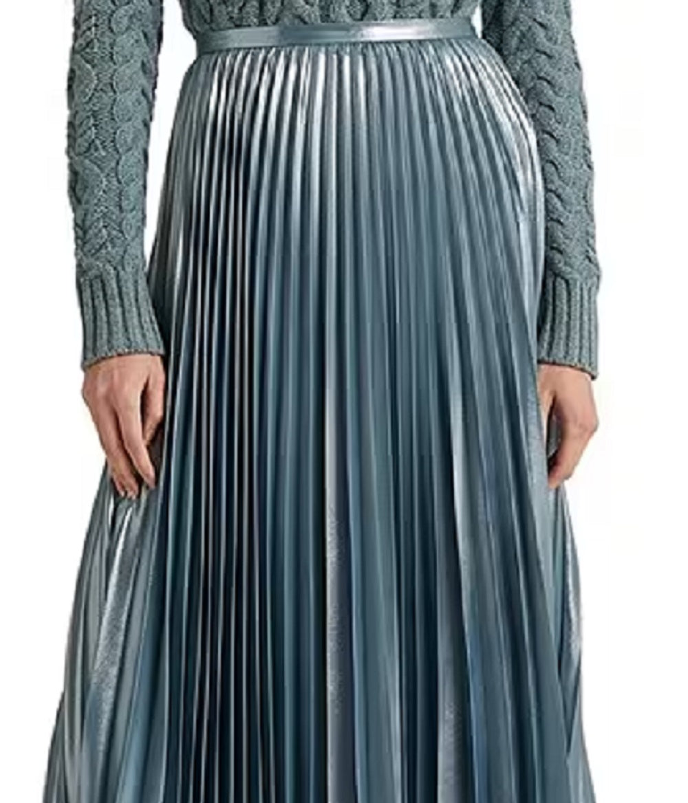 Ralph Lauren Women's Pleated Metallic Chiffon Skirt Blue Size 6