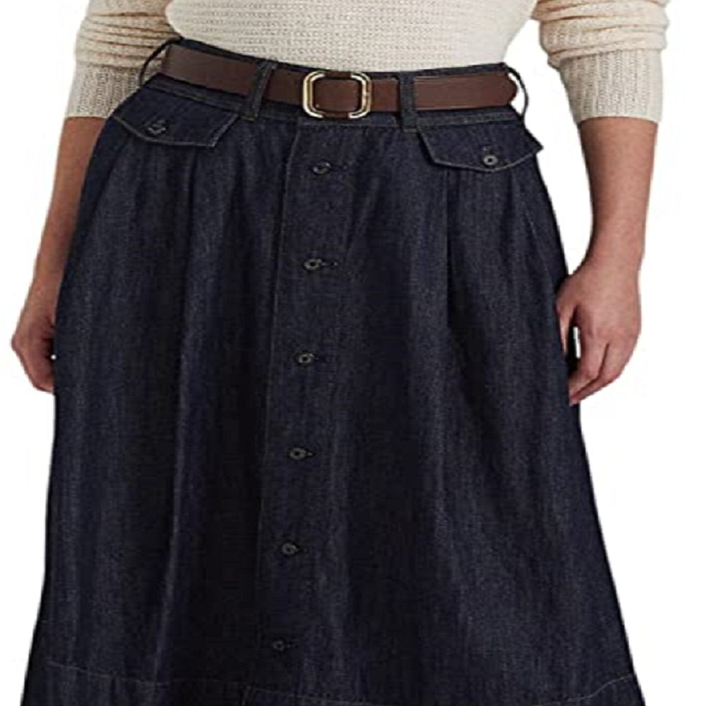 Ralph Lauren Women's Button Front Denim Skirt Blue Size 14