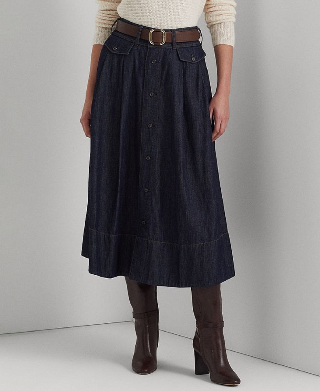 Ralph Lauren Women's Button Front Denim Skirt Blue Size 16