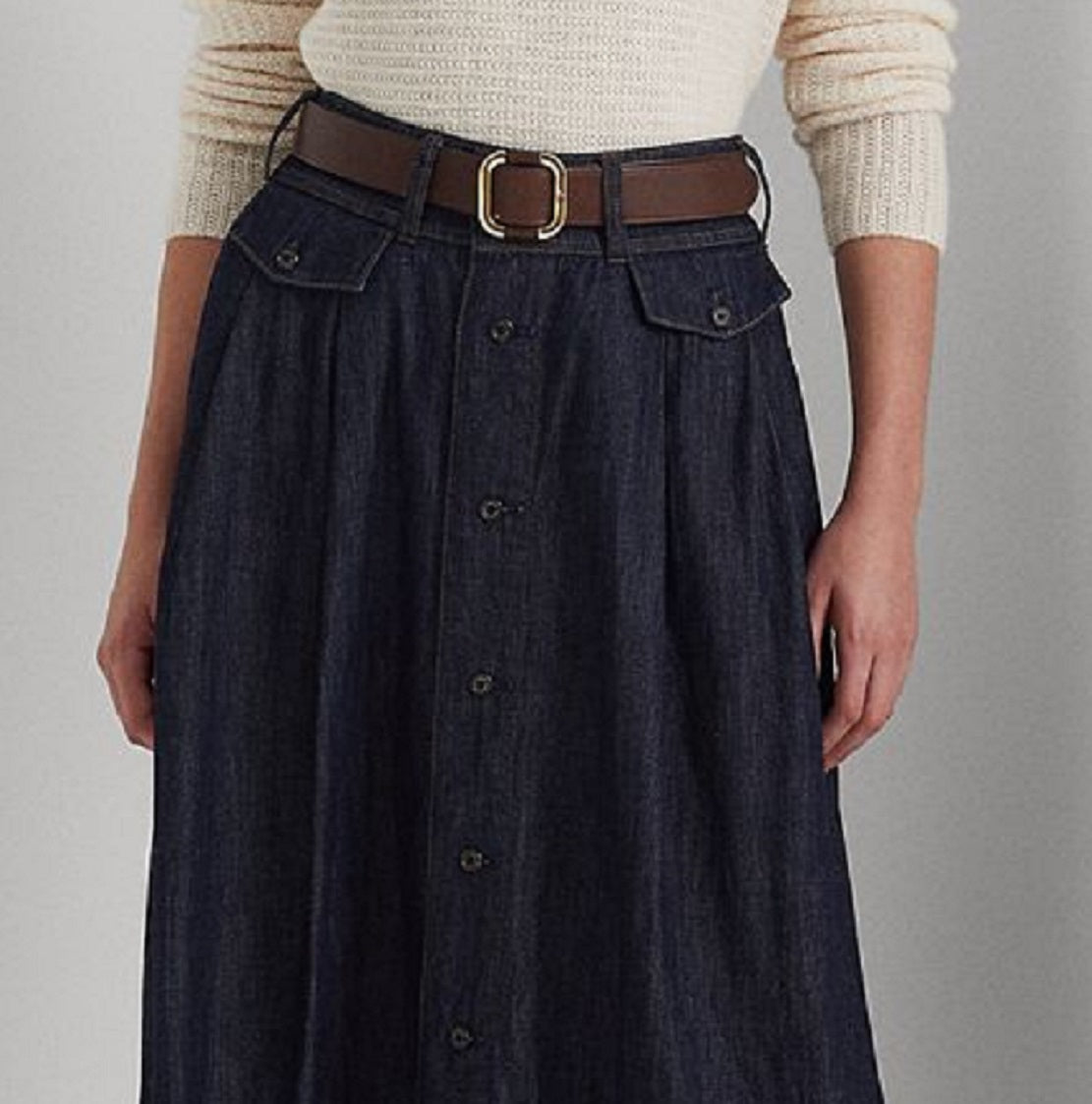 Ralph Lauren Women's Button Front Denim Skirt Blue Size 16
