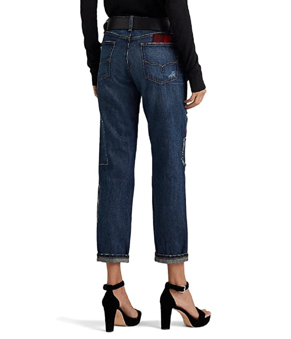 Ralph Lauren Women's Patchwork Relaxed Tapered Ankle Jeans Blue Size 12