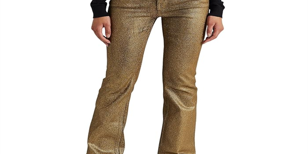 Ralph Lauren Women's Metallic High Rise Boot Jeans Yellow Size 2
