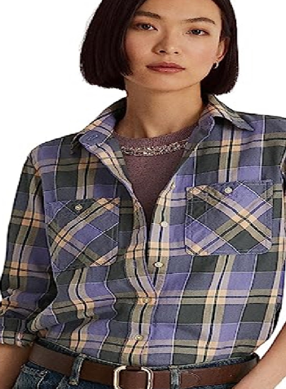 Ralph Lauren Women's Plaid Twill Shirt Purple Size Small