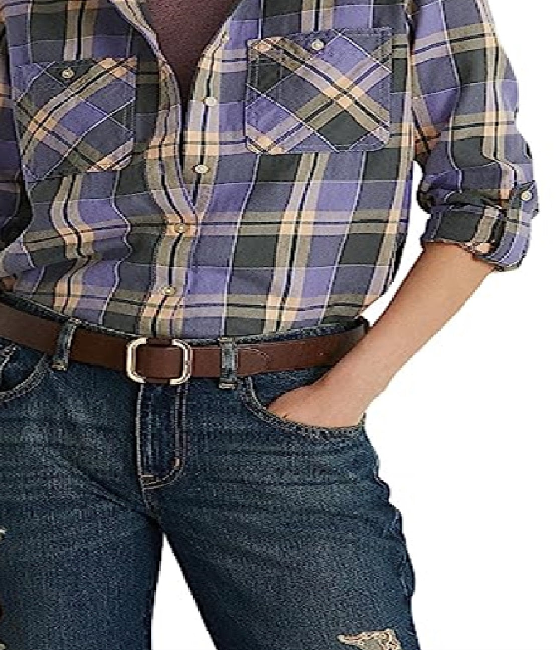 Ralph Lauren Women's Plaid Twill Shirt Purple Size Small