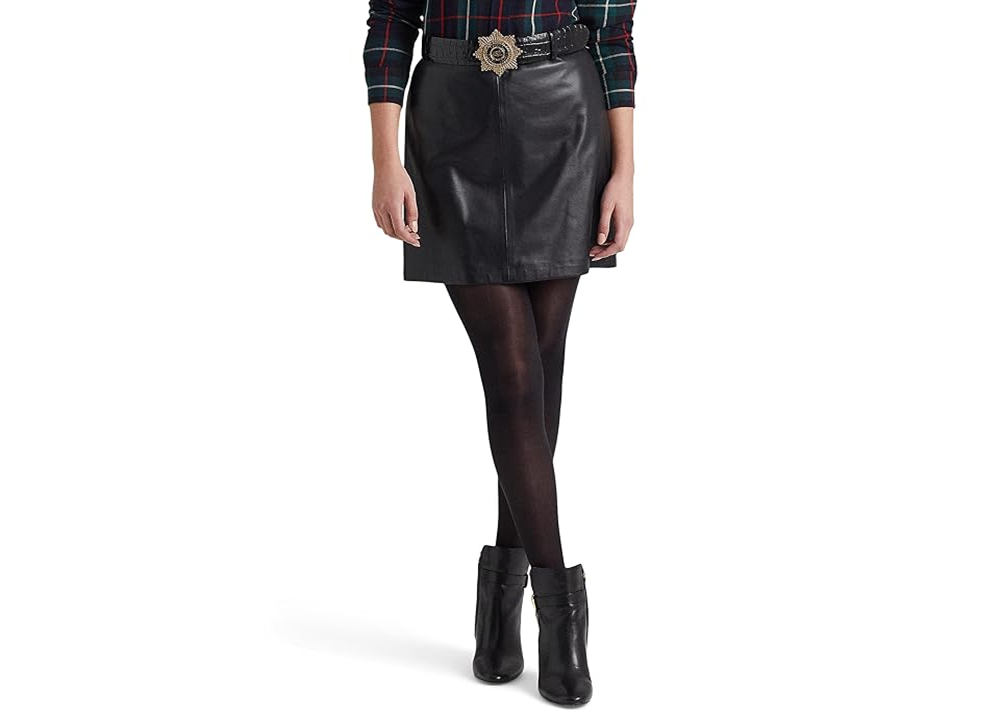 Ralph Lauren Women's Leather Pencil Miniskirt Black Size 8