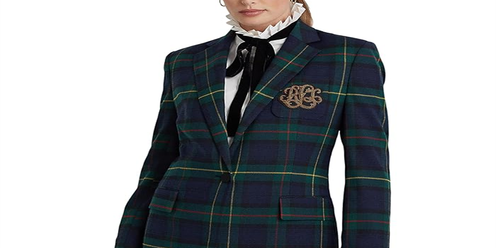 Ralph Lauren Women's Plaid Bullion Twill Blazer Green Size 14