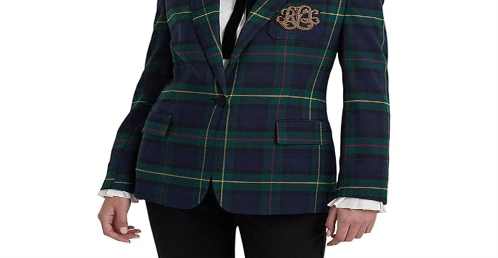 Ralph Lauren Women's Plaid Bullion Twill Blazer Green Size 14