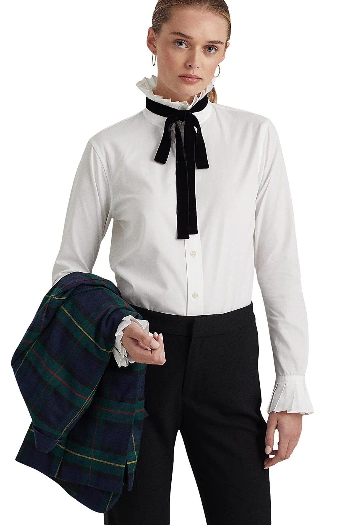 Ralph Lauren Women's Tie Neck Cotton Broadcloth Shirt White Size X-Large