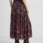 Ralph Lauren Women's Floral Crinkle Georgette Maxi Skirt Black Size 4