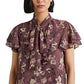 Ralph Lauren Women's Floral Tie Neck Georgette Blouse Purple Size Medium