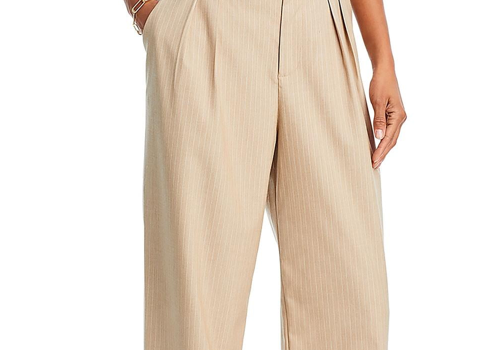 Wayf Pinstripe Pleated Trousers White