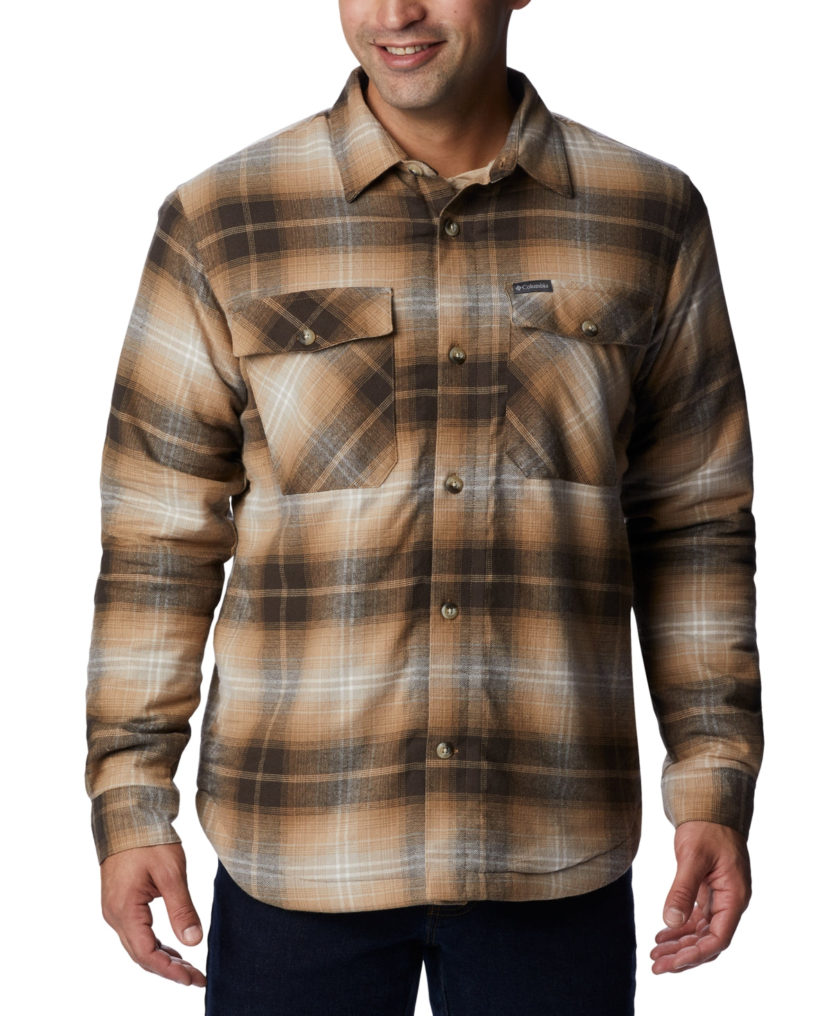 Columbia Men's Plaid Sherpa Lined Shirt Jacket Brown Size XX-Large