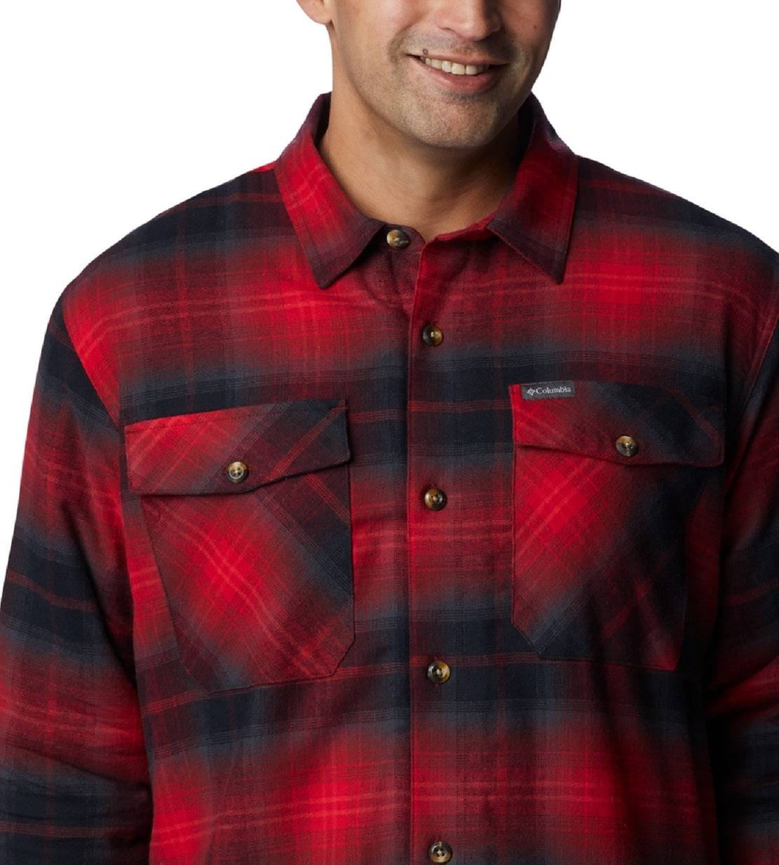 Columbia Men's Plaid Sherpa Lined Shirt Jacket Red Size Medium