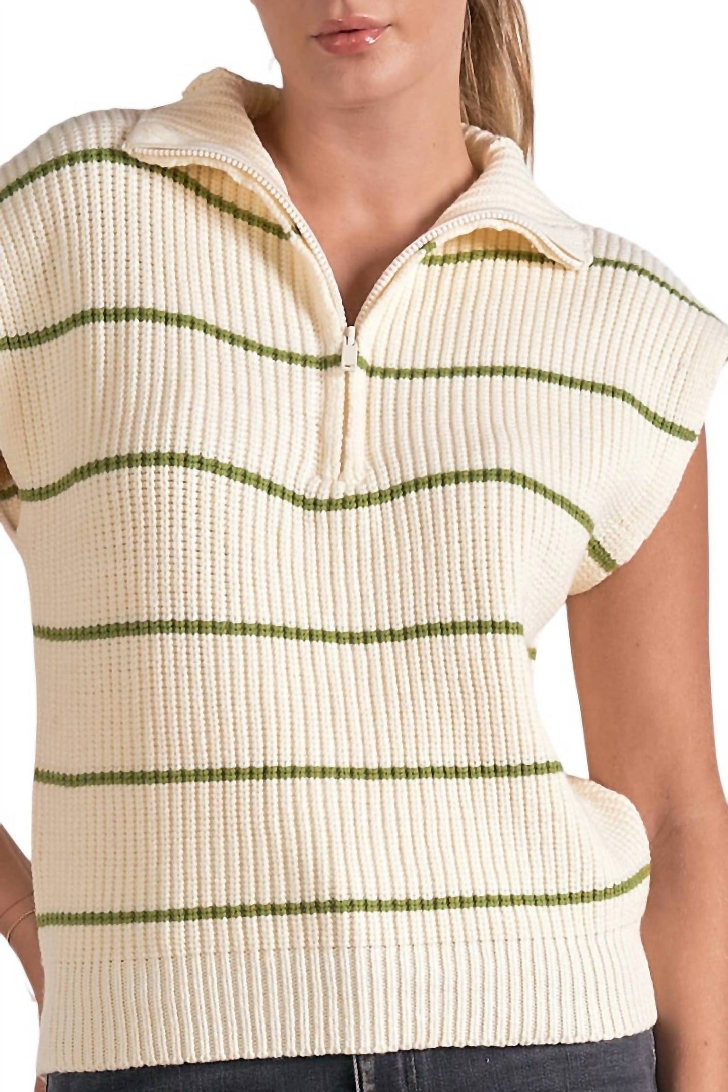 Elan - Stripe Zip Front Sweater