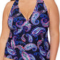 Island Escape Women's Plus Paisley Print Underwire Tankini Top Swimsuit Black