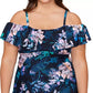 Island Escape Women's La Flor Floral Print Underwire Tankini Top Swimsuit Black Size 18W