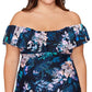 Island Escape Women's La Flor Floral Print Underwire Tankini Top Swimsuit Black Size 18W