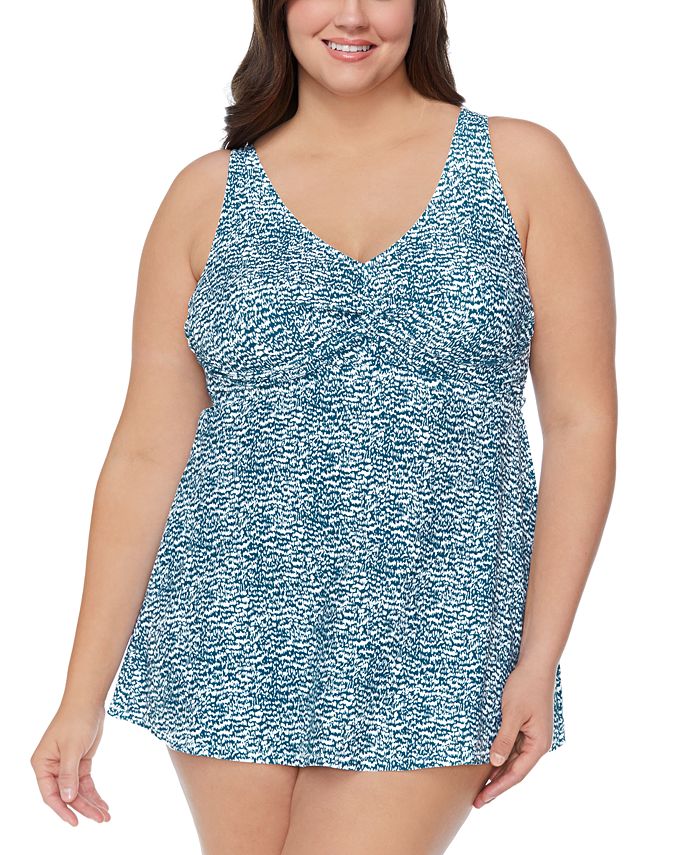 Raisins Curve Women's Trendy Plus Size Printed Lucia Swimdress  Swimsuit Blue Size 14W