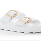 Stuart Weitzman Women's Pearl Buckle Slide Sandals White Size 7 M